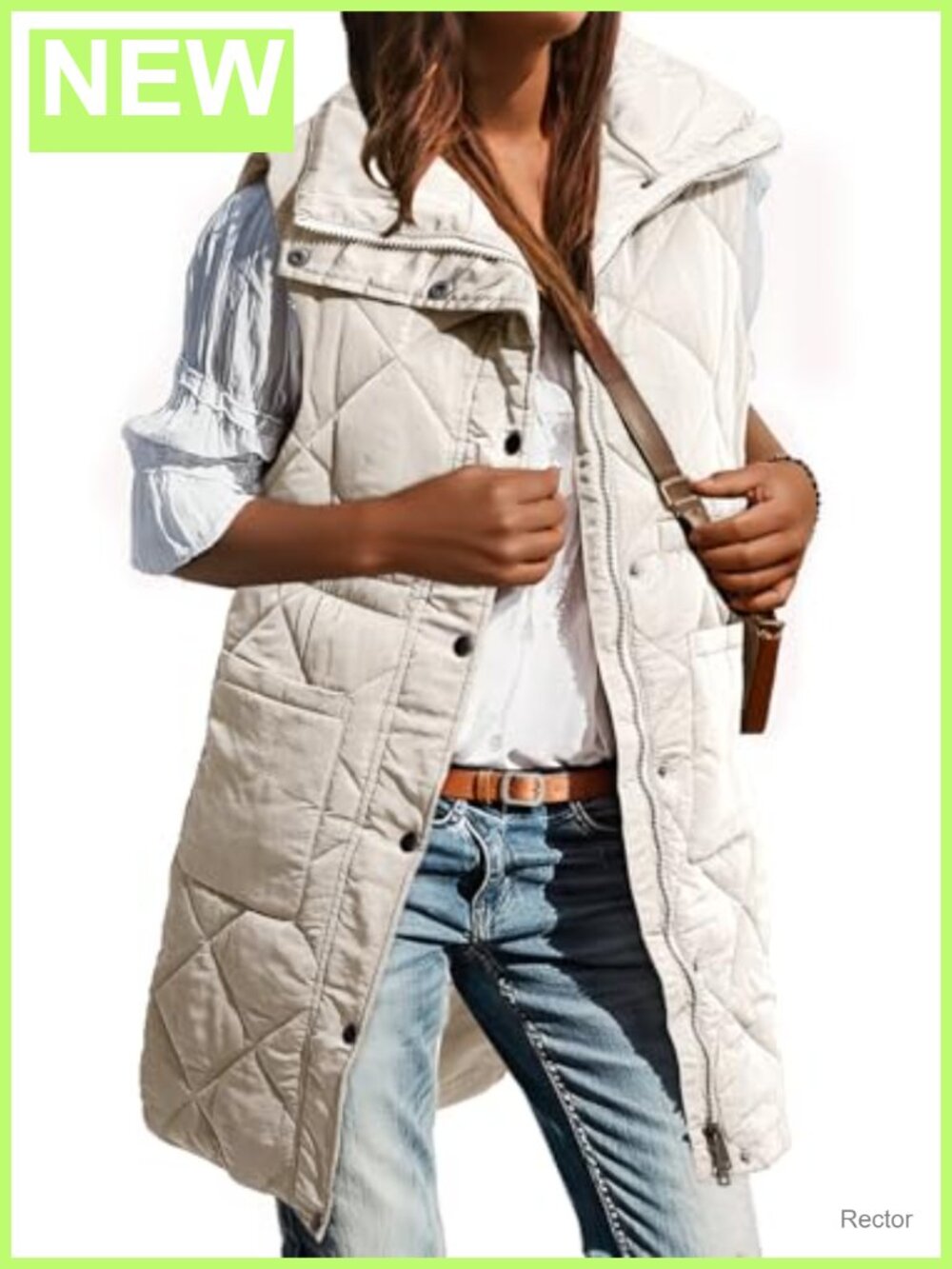 Women's Long Puffer Vest Stand Collar Sleeveless Puffy Coat with Pockets
